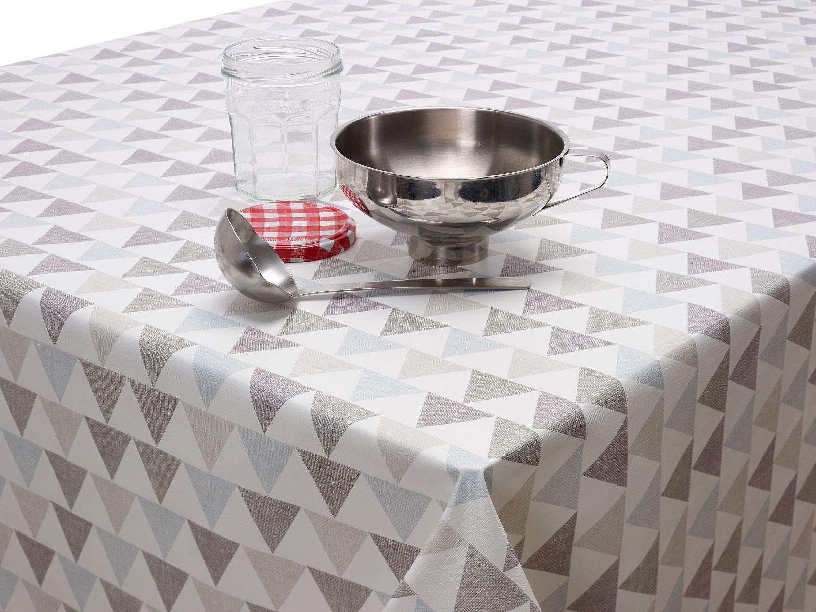 Jolee Fabrics Beige, Grey and Duck Egg Geometric Pyramids/Triangles PVC Vinyl Tablecloth/Wipe Clean Table Cloth Cover - Round, Rectangle or Square (Rectangle 140cm(55") x 200cm(79"))