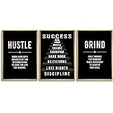 3Pcs Black and White Inspirational Phrases Wall Art Stairway to Success Canvas Posters Prints Never Give Up Pictures Paintings Office Wall Decor for Home Gym Workplace Unframed