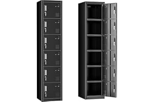 Pataku Metal Locker for School,-72" Storage Locker Cabinet Steel Lockers for Employee with 6 Doors Lockers for Kids Bedroom, Home, Office, Gym, Garage, 6-Tier Locker, Black