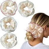 Qigfucm 4 Pack Puffy Layered Lace Oversized Scrunchies for Women Girls, Chic French-Inspired Double-Layer Ruffle Design Big Hair Ties, Cream White Ponytail Holders for Everyday Wear Weddings