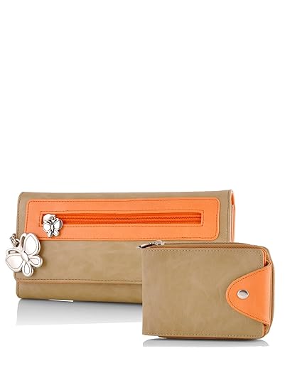 Butterflies Womens Wallet (Orange and Beige) (BNS C112)
