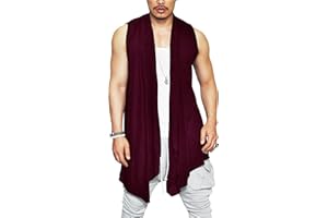 COOFANDY Men's Ruffle Shawl Collar Cardigan Sleeveless Open Front Sleeveless Kimono Vest