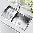 Laundry Utility Sink With Washboard Stainless Steel Kitchen Sink with Faucet Household Pool Balcony Room Wash Basin Easy Clean Double-Bowl, 700mm/27.5Inch