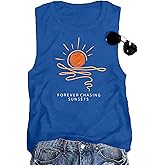 Beach Tank Tops Women Forever Chasing Sunset Shirts Hawaiian Sleeveless Shirt Summer Vacation Tee Tops
