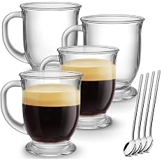 Image of Large 15oz Glass Coffee Mugs with Spoons