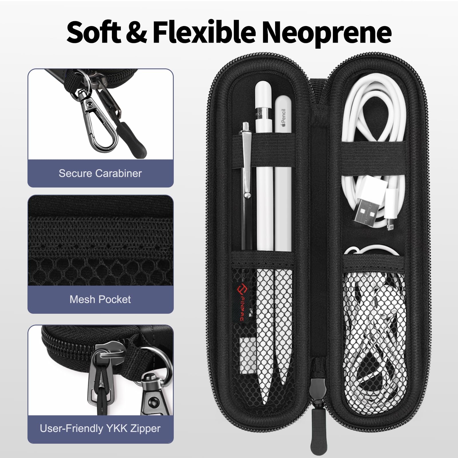 Fintie Pen Holder Case for Apple Pencil Pro, Apple Pencil (USB-C / 1st / 2nd Generation), Soft Neoprene Zipper Carrying Bag Sleeve Pouch for Samsung Stylus, Surface Pen