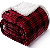 Touchat Sherpa Plaid Throw Blanket(60" X 70", Plaid Red), Fuzzy Fluffy Cozy Soft Blanket, Fleece Flannel Plush Twin Size Microfiber Blanket for Couch Bed Sofa