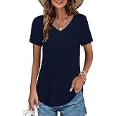 Elesomo Womens T Shirts V Neck Summer Short/Long Sleeve Cotton Tops Tees