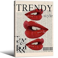 Trendy Y2k Newspaper Wall Art Vintage Red Lips Kiss