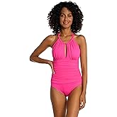 La Blanca Womens One Piece Swimsuit High Neck Keyhole Island Goddess