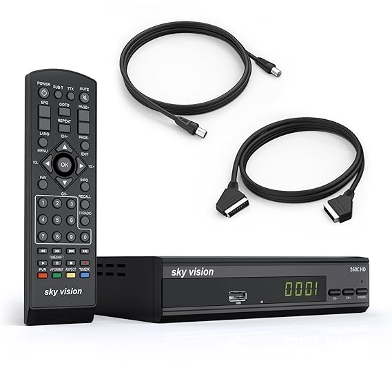 Sky Vision 260 C-HD (3er Set mit DVB-C Kabelreceiver, SCART-Kabel und Antennenkabel, für digitales Kabelfernsehen, u.a. für K