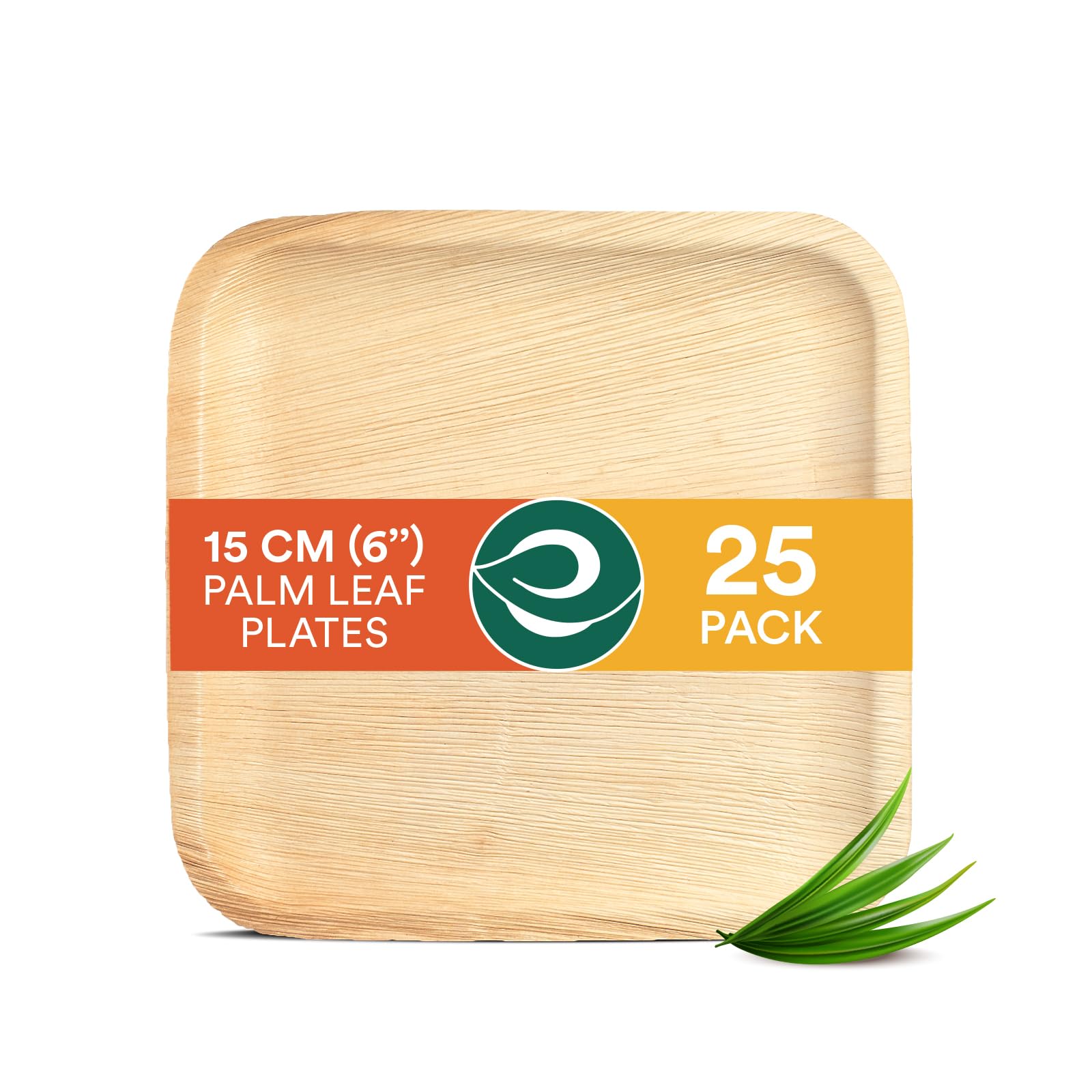 ECO SOUL Palm Leaf Plates 6”(15cm) Square (25 Count) Small Bamboo Plate |Eco Friendly, Biodegradable, Compostable Heavy-Duty Plate, Disposable Plates for Dinner, Party & Events