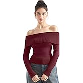 SUUKSESS Women Off Shoulder Sweaters Long Sleeve Ribbed Knit Going Out Fall Tops Blouse