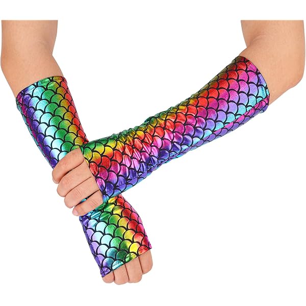 Guantes Sin Dedos Metálicos Con Purpurina – Mangas Largas De Escamas De Sirena | Accesorios Para Disfraces, Fiestas Rave Y Cumpleaños, Para Mujer