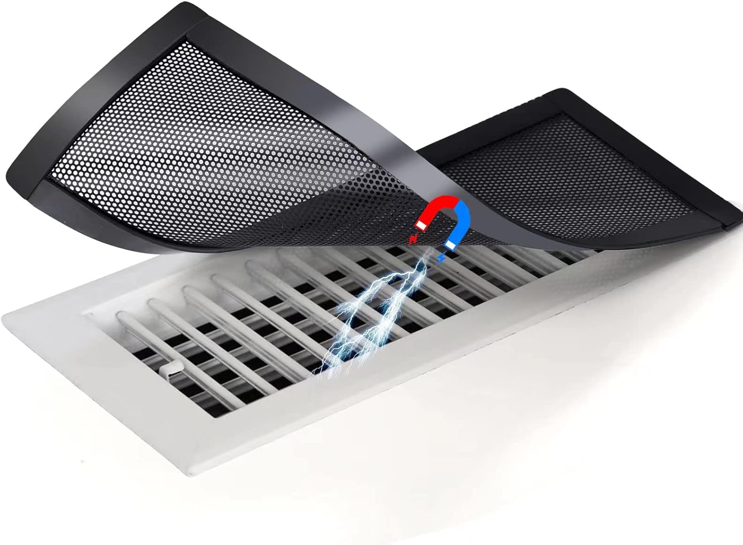 Registers, Grilles & Vents - Floor Vent Covers, Air Vent Screen Cover, Upgrated Rectangle Magnetic PVC Vent Mesh Floor Register Cover Vent Screen Trap for Wall Ceiling Floor Catch Debris Hair Filters, Black (4 Pack, 4 x 10 Inch)