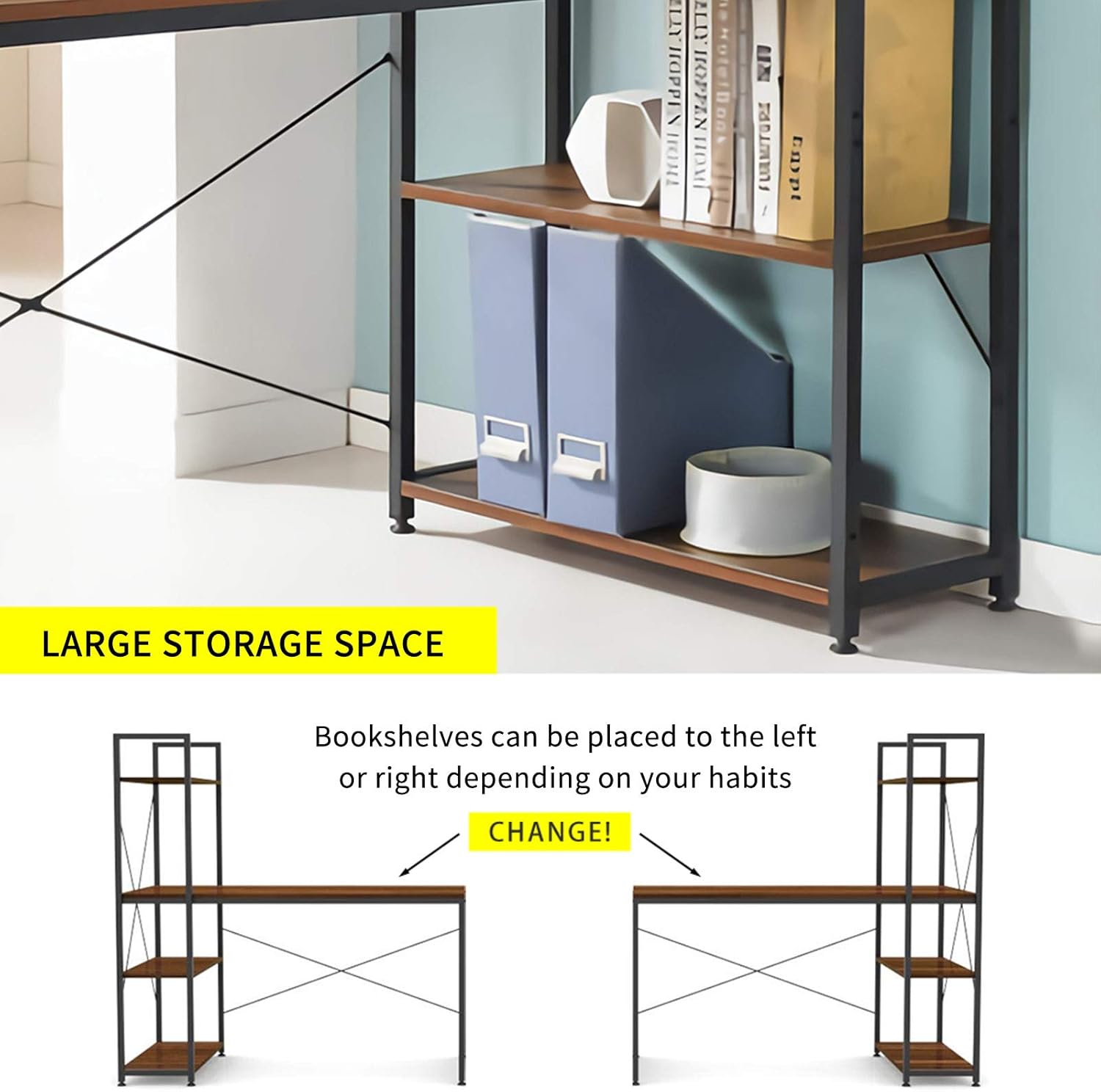 CLOZ Computer Desk 47 Inch Study Table with Iron Shelves Detachable Metal Industrial Style Multi-Function Desk for Home Office: Kitchen & Dining