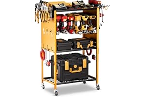 FHXZH Power Tool Organizer with Wheels - Garage Power Tools Storage Cart, Large Rolling Drill Holder Cordless Battery Storage, Heavy Duty Floor Standing Utility Rack Gift for Men, Husband, Father