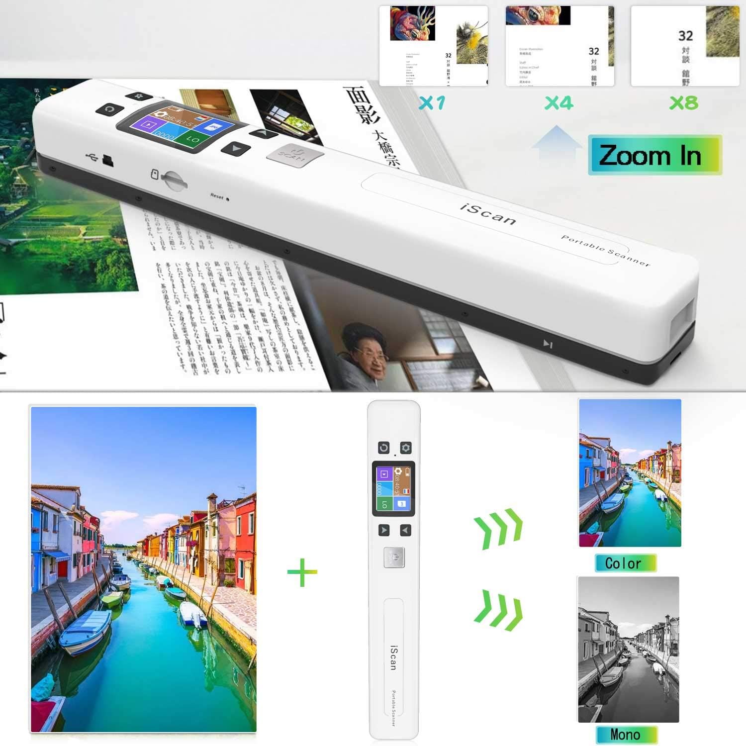 Portable Scanner Hollee WiFi Photo Scanner 300/600/1050 DPI Resolution Rechargeable Document Scanner Handheld A4 Color Page 16G SD Card for Phone Computer Laptop Photo Document Receipt Picture: Electronics
