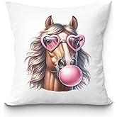 uinwk Funny Horse Pillow Covers 18x18, Trendy Preppy Bubblegum Decorative Pillow Covers for Girls Room Decor, Horse Gifts for Girls Women Lovers, Preppy Room Decor