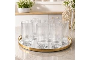 Kit 6 Copos de Vidro Canelado Transparente 430ml Design Moderno Elegante Ideal para Água Suco Drinks Whisky Refrigerante Mesa Posta Cozinha Bar Restaurante Jogo com 6 Copos Para Ambientes Elegantes