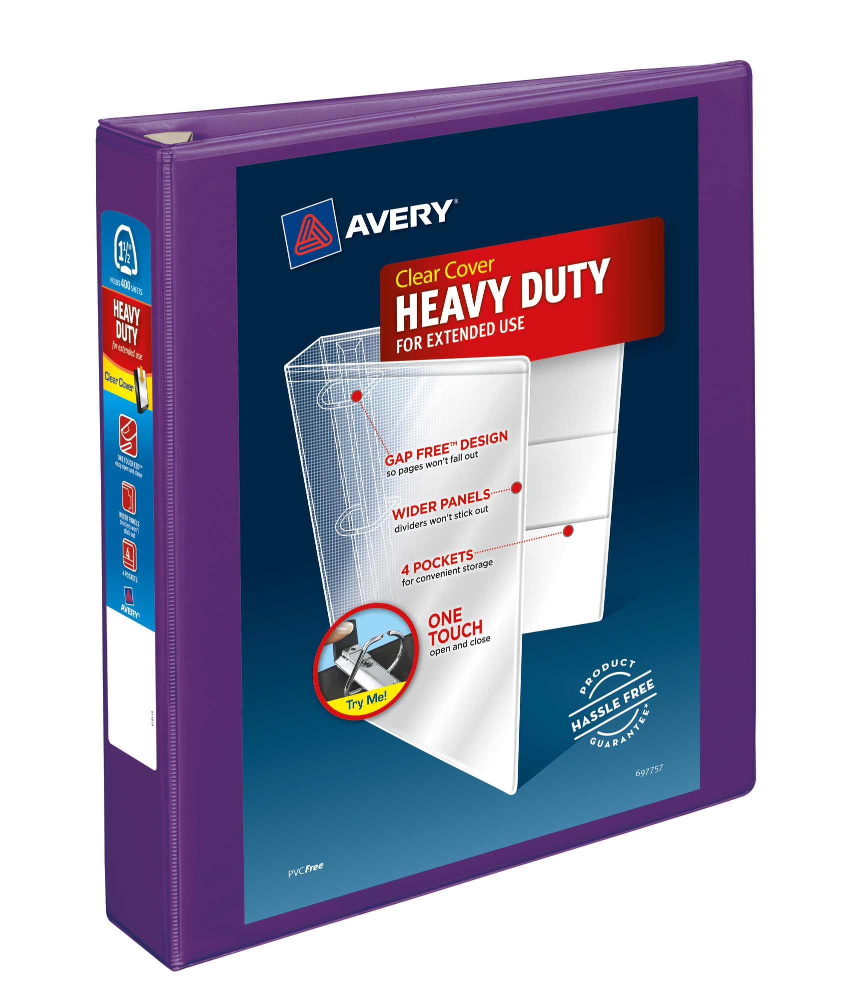 Avery Heavy-Duty View 3 Ring Binder, 1.5" One Touch EZD Rings, 1 Purple Binder (79774)