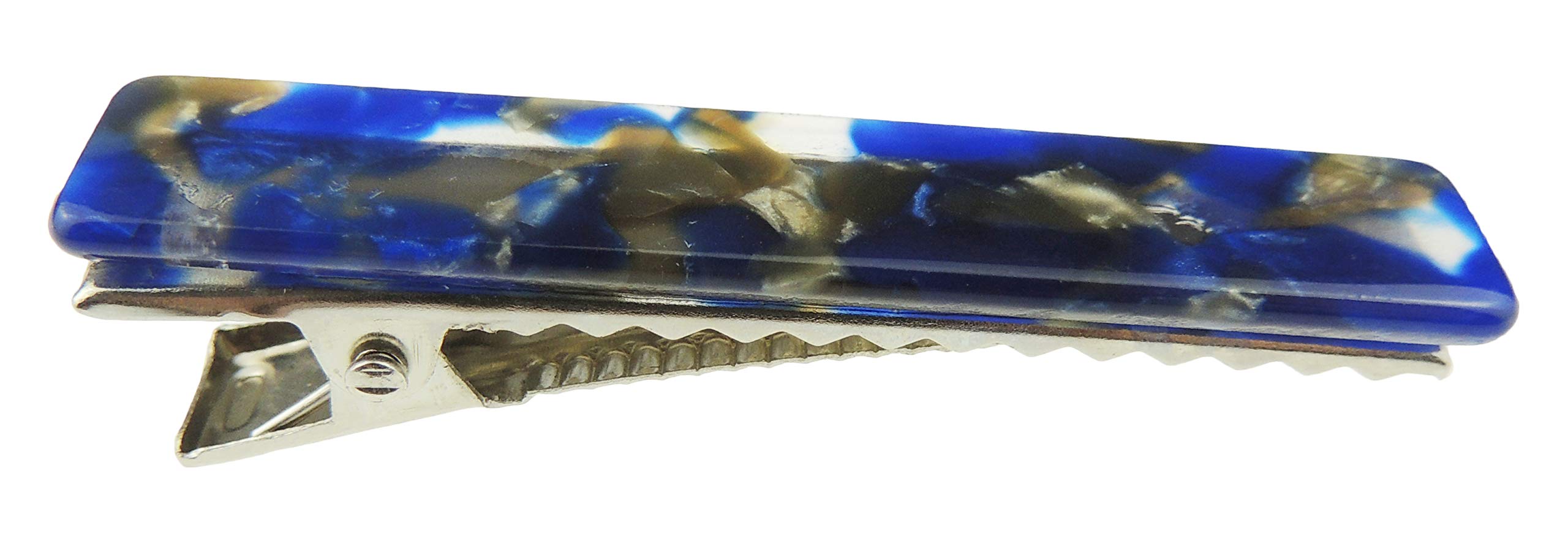 Womens Girls Set of 2 Marble Look Small 6cm School Birthday Party Hair Accessories Styling Clip Barrette Claw Hairpin Grips Concorde Beak Duckbill Clamp Alligator Crocodile (Blue)