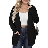 Evervibe Women's Plus Size Cardigan Open Front Casual Long Sleeve Knit Sweaters with Pockets 2025 Lightweight Knit Cardigan