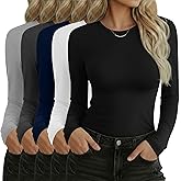 Sweetyweee 5 Pack Women's Long Sleeve Shirts Slim Fit Crew Neck Basic Tops Multipack Casual Layering Tee Undershirts