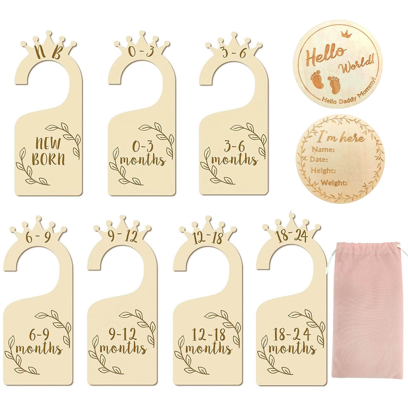 Baby Clothes Dividers, 8pcs Baby Wardrobe Dividers with Hello World Baby Sign Wood Baby Closet Dividers from Newborn to 24 Month Baby Closet Organizers Baby Shower New Parents Gift