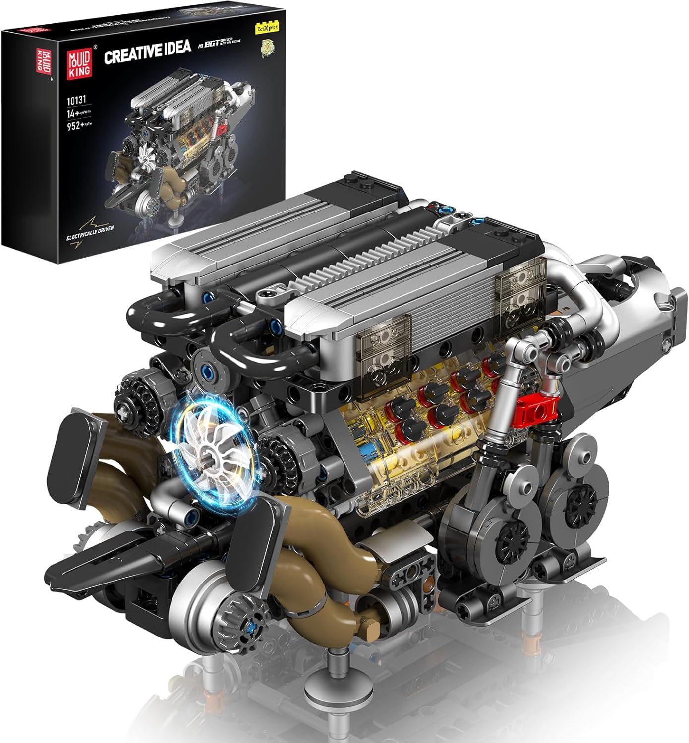 Mould King 10131 Technik W16 Motor Bausatz Bausteine Motor Modell Klemmbausteine Simulation Motors mit Vier Turbolader Engine kit für Erwachsene (952 Teile)