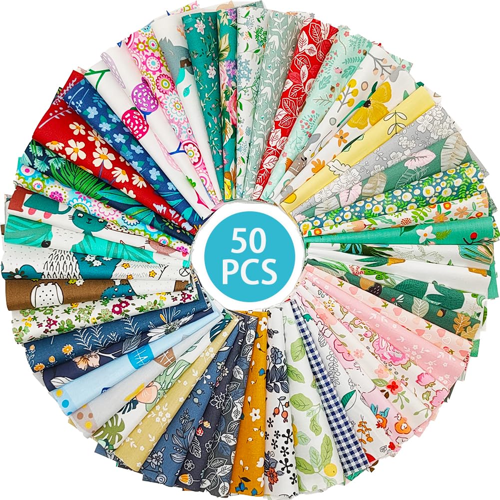 MIDUOLE Fabric, 50 pcs/lot Top Cotton 8" x 8" (20cm x 20cm) Squares Patchwork, Precut Multi-Color and Different Pattern for Sewing Quilting Crafting, Home Party Craft Fabric DIY Sewing Mask.