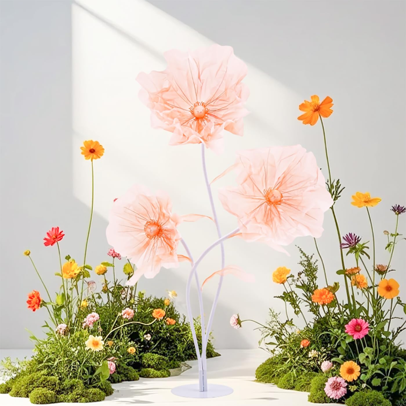 Photo 1 of Large Giant Flowers Artificial Silk Flower: Big Fake Flower for Decoration Wedding Reception Essential Decoration 5.58ft 3D with Stems and Stands Party Banquet Background Home Decor Champagne