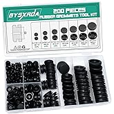 Gysxrda Rubber Grommet Kit - 200pc, 7 Sizes (7/25, 3/8, 1/2, 5/8, 3/4, 7/8, 1 inch) - Black Rubber Firewall Grommets for Auto