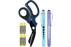 MEUUT 3 Pack Medical Scissors Penlights for Nurse Kits- Two Medical Pen lights with Four Batteries, One 8" Trauma shears Bandage Scissors for First Aid EMT