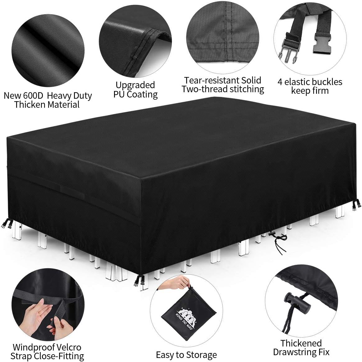 king do way Patio Furniture Covers 110''x80''x41'' Cover Waterproof 600D Heavy Duty Oxford Polyester Rectangular Patio Table Covers Waterproof, Windproof & Anti-UV Furniture Covers 280x204x106cm : Garden & Outdoor