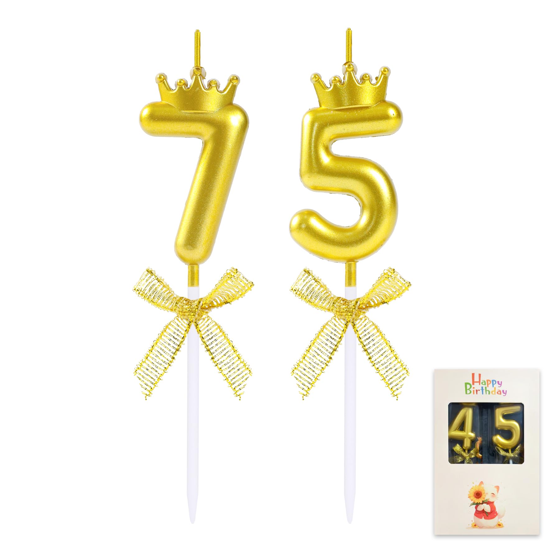 Photo 1 of EAKE 75 & 57 Birthday Candles 3D Golden Number 75 Cake Topper with Crown for Men Women Happy 75th 57th Birthday Wedding Anniversary Party Celebration Decoration