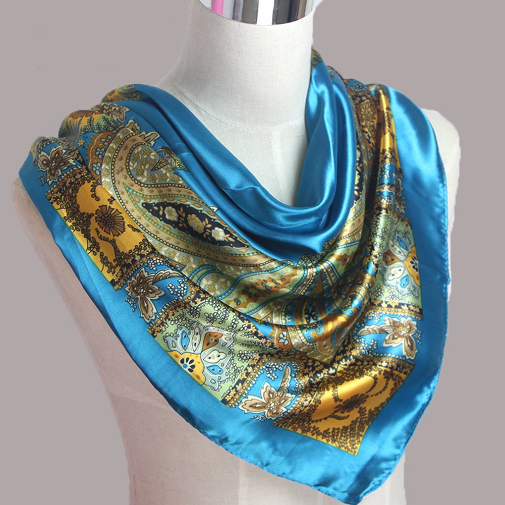 Vinmax Classical Pattern Large Square women girl Scarf Silk Scarves Elegant Scarves (Blue)