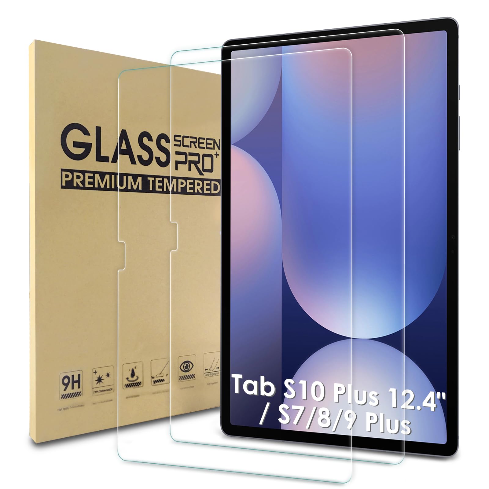 Photo 1 of WD&CD 2 Pack Screen Protector Compatible with Samsung Galaxy Tab S10 Plus 12.4'' / S9 Plus / S8 Plus / S7 Plus, Case Friendly Tempered Glass for Galaxy Tab S10+/S9+/S8+