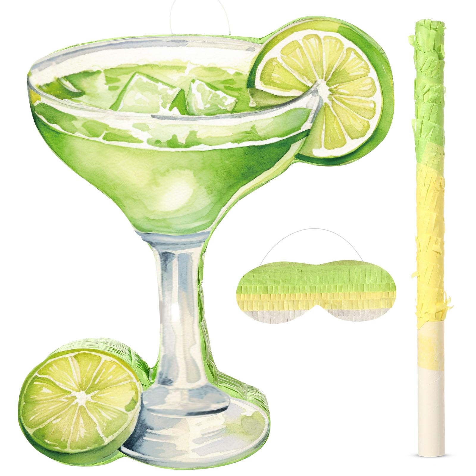 Photo 1 of Gilprop Margarita Piñata with Stick Blindfold Tequila Wine Glass Adult Piñata Green Lemon for Margs Matrimony Bachelor Wedding Bridal Shower Photo Prop Funny Summer Birthday Party Supplies