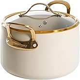 Bloomhouse - Two Time Oprah's Favorite Things Winner - 8 Quart Heavy Duty Aluminum Premium PFA Free Ceramic Nonstick Dutch Oven Pot with Lid - Almond Cream w/Gold Handle