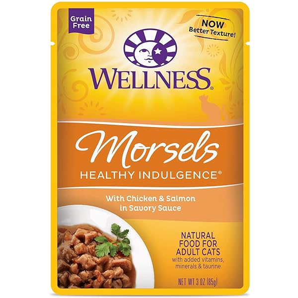 WELLNESS HEALTHY INDULGENCE NATURAL GRAIN FREE MORSELS WITH CHICKEN & SALMON IN SAVORY SAUCE WET CAT FOOD, 3 OZ., CASE OF 12