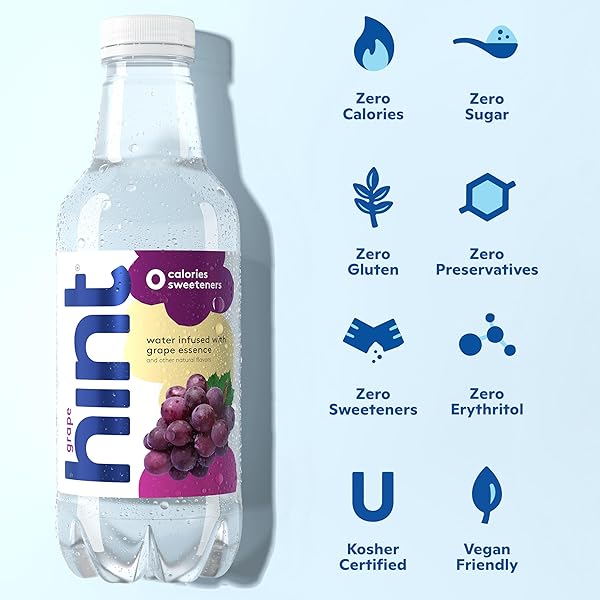 HINT GRAPE WATER, INFUSED WITH GRAPE FLAVOR, ZERO CALORIES & SWEETENERS, 16 FL OZ 12 PACK