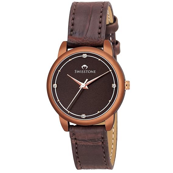 SWISSTONE Leather Strap Analogue Brown Dial Women's Wrist Watch
