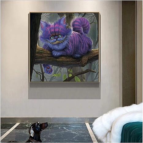 Amazon 装飾紫猫漫画アニメキャンバス絵画動物子猫アートワーク壁アートプリントとポスターlivng部屋の壁の写真家の装飾 80x80cmフレームなし ウォールステッカー オンライン通販