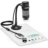 Plugable USB Digital Microscope 250x, 2MP Micro Camera, Flexible Arm Stand | Handheld USB &amp; USB-C Microscope for Windows, Mac, ChromeOS, Linux, Android, iPad Compatible
