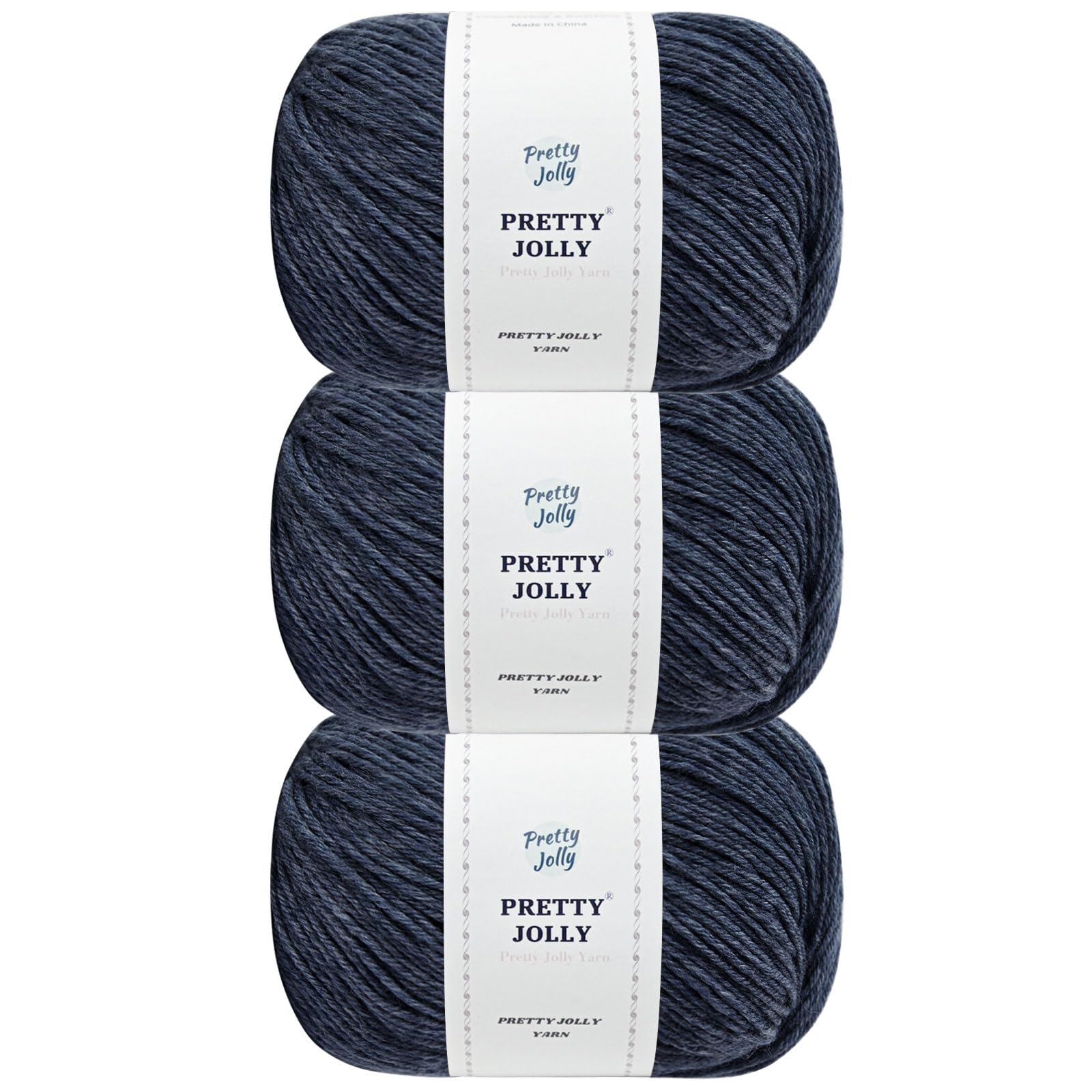 Pretty Jolly 3 Skeins Soft Merino Wool Yarn - Soft & Warm, Finger Weight, Woolen Yarn for Crochet & Knitting, Total 150g / 555m (Navy Blue)