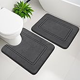 YIHOUSE Memory Foam Bath Mat Set, Bathroom Rugs Sets 2 Pieces, Non Slip Bath Mats for Bathroom, Super Soft and Water Absorbent Bath Rug Set, Machine Washable U Shape Toilet Rug,Dark Grey