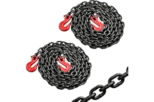 BIGREAT Heavy Duty G80 Transport Binder Chain 5/16'' Inch x 10 Feet,Tow Chain with G70 Clevis Grab Hooks,4900 lbs Safe Working Load Logging for Transporting, Towing(5/16'' x 10FT Black)-2 Packs