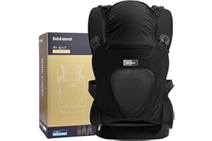 Bebamour Baby Carrier All Positions Baby Carrier Adjustable Baby Wrap Carrier with 3 Pieces Teething Pads & Headhood (Black)