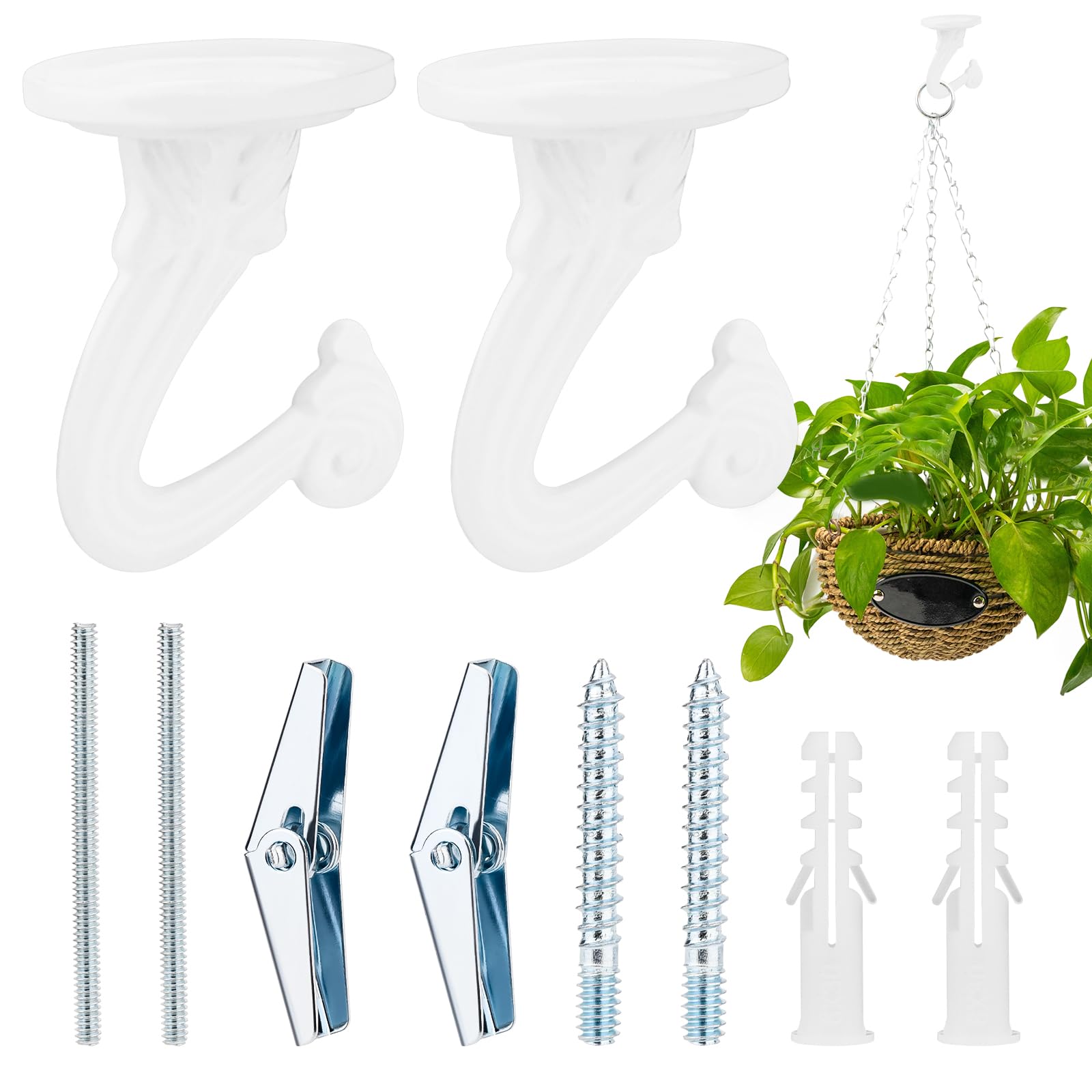 NQEUEPN 2pcs Ceiling Hooks, Zinc Alloy Ceiling Hanging Hook White Drop Ceiling Hooks for Hanger Indoor Plants Birdcage Lanterns